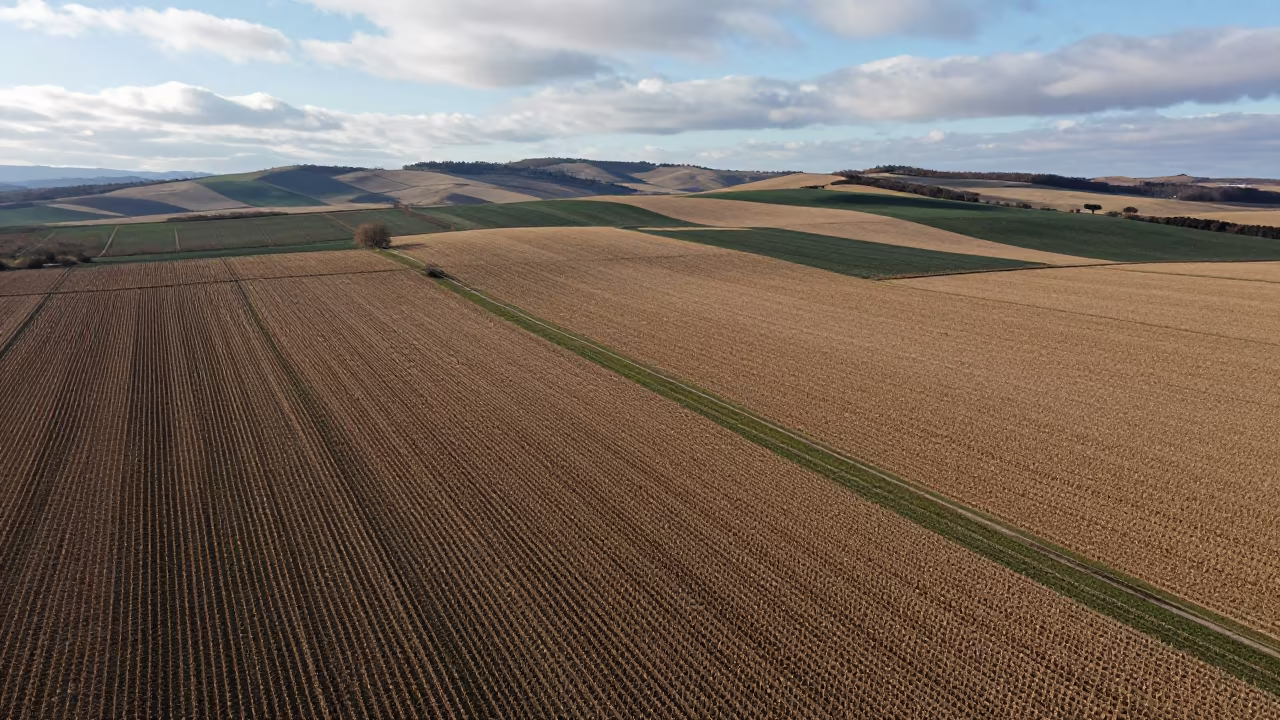 Aerial Corn Soybean Fields Umbria Winter in in Umbria