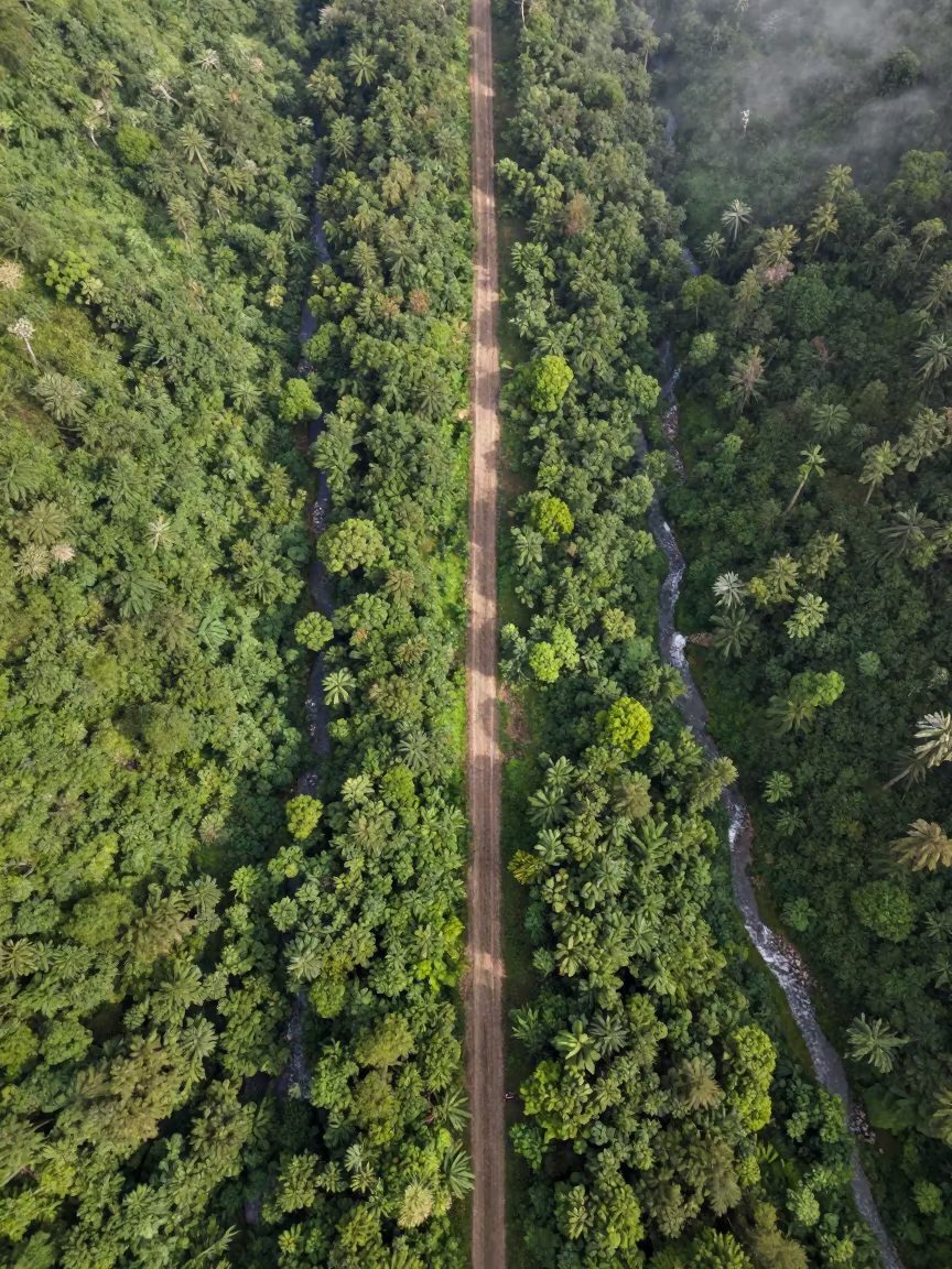 Aerial Fire Break Through Dehradun Woodland in high above braided river channels near Dehradun