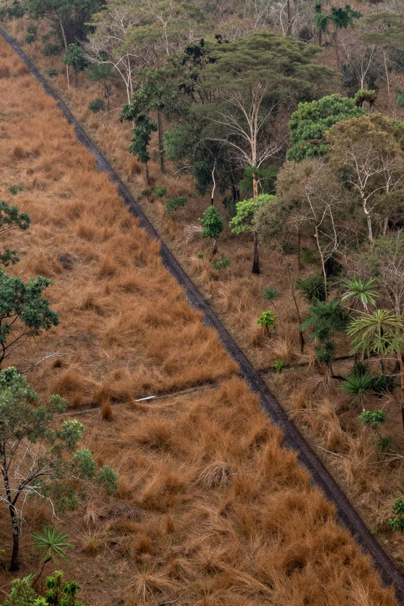 Aerial Fire Break Cut Through Dry Woodland Near Dar es Salaam in near Dar es Salaam