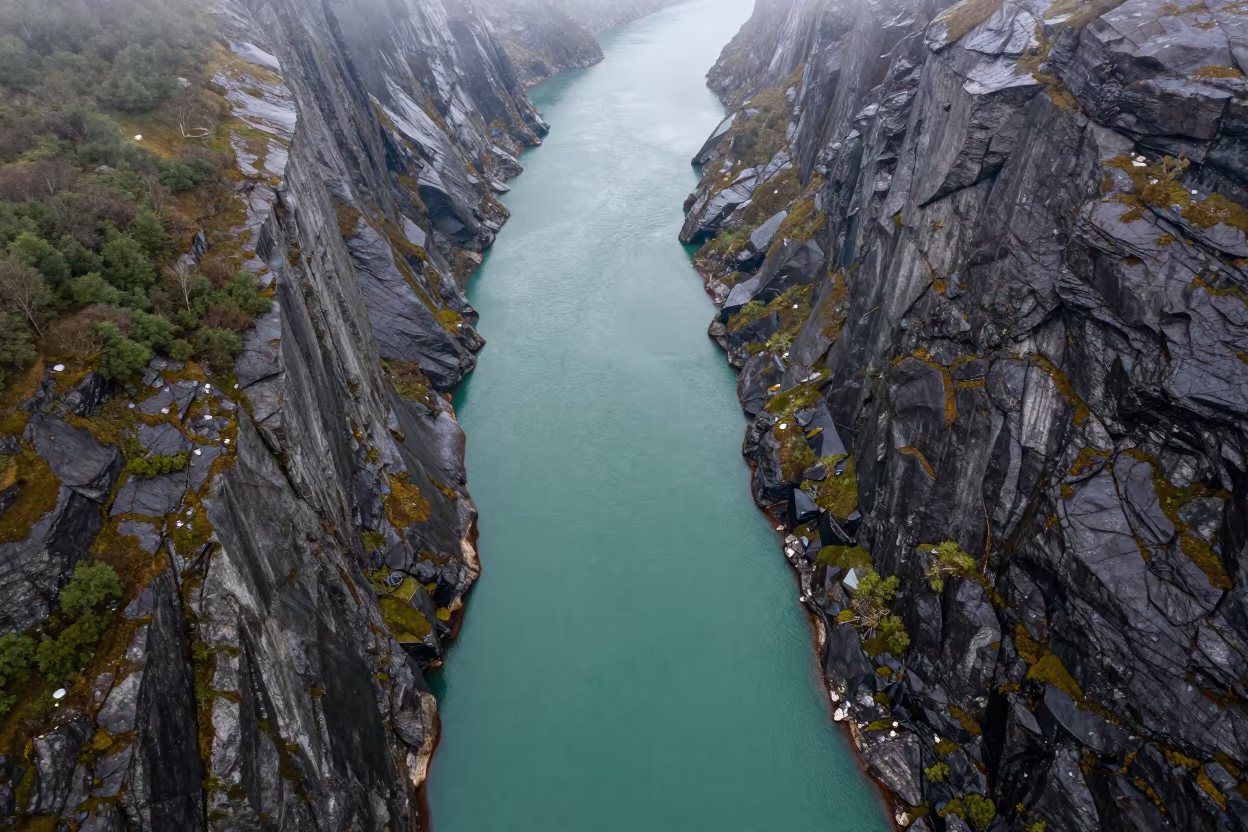 Aerial Fjord Emerald Water Steep Walls in near Raleigh