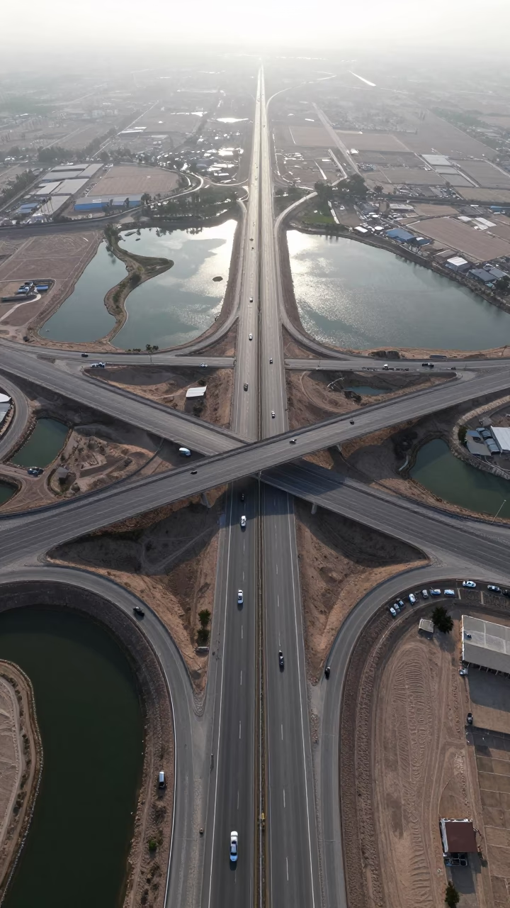 Aerial Freeway Interchange Irrigation Geometry Derby in high above irrigation geometry near Derby
