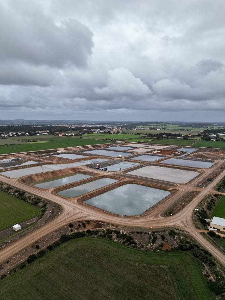 Aerial View of Geometric Landfill Cells Corsica in high above irrigation geometry in Corsica