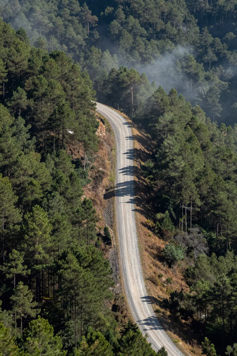 Aerial Logging Road Through Pine Forest Near Caracas in near Caracas