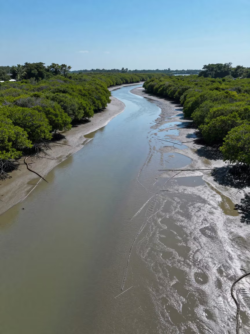 Aerial Mangrove Veins Over Singapore Mudflats in high above braided river channels near Holland Village, Singapore