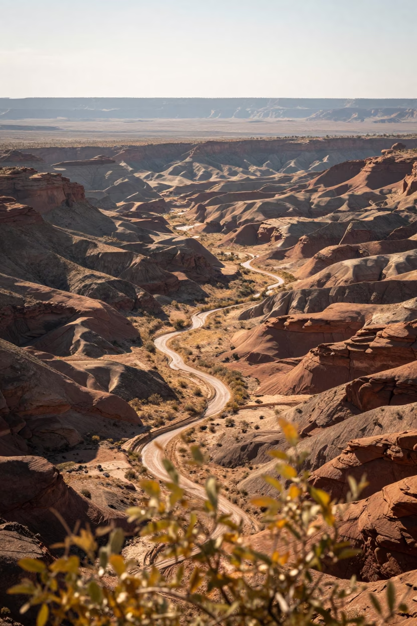 Aerial Mesa and Buttes in Amber Desert Light in high above braided river channels near Tucson