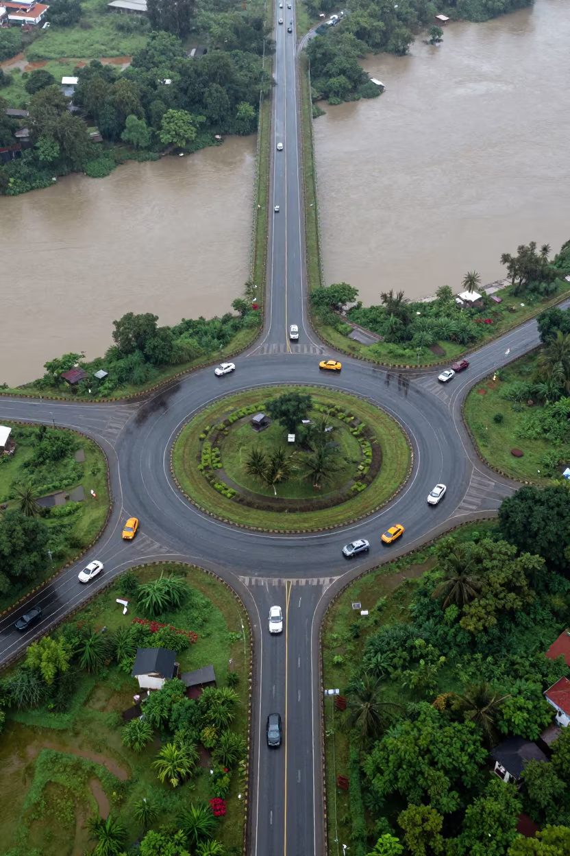 Aerial Monsoon Roundabout Over Braided Rivers Gujarat in high above braided river channels in Gujarat