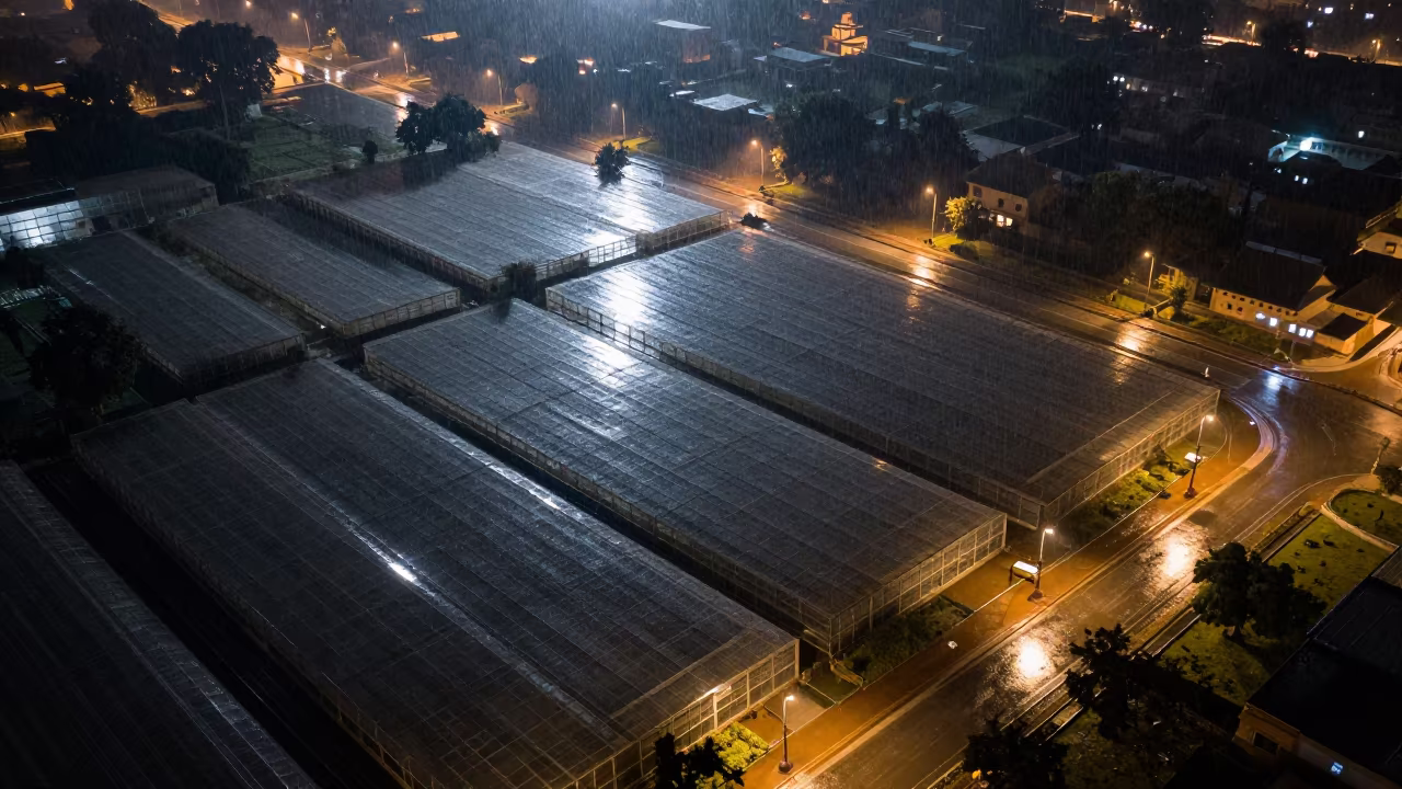 Aerial Night View of Jodhpur Greenhouse Grids in high over greenhouse grids near Jodhpur