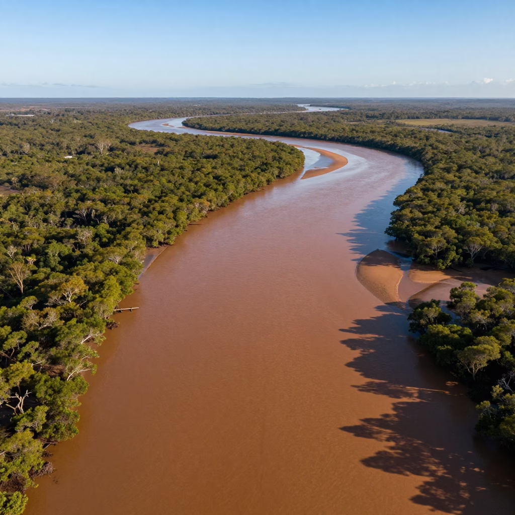 Aerial View of Queensland Mangrove Channels in high above braided river channels in Queensland