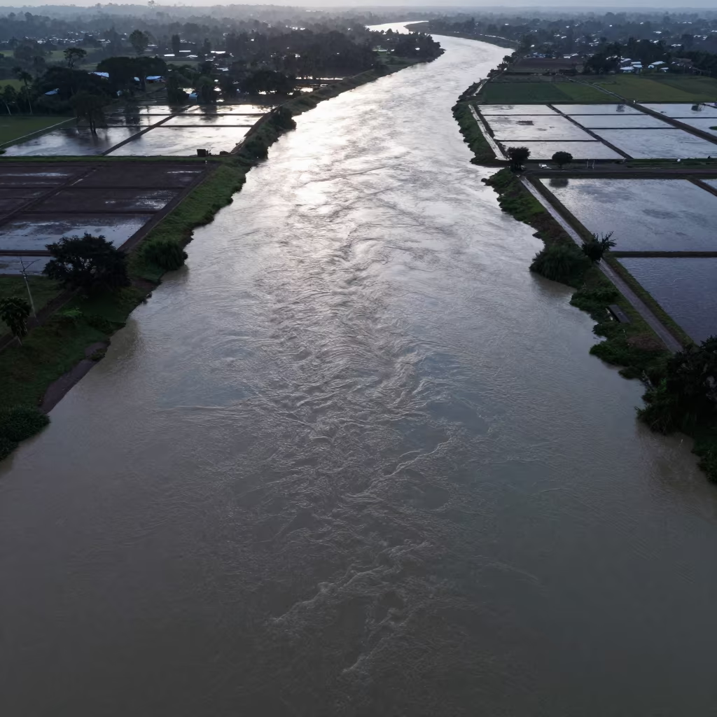 Aerial River Confluences Ibagué Dawn Rain in high above irrigation geometry near Ibagué