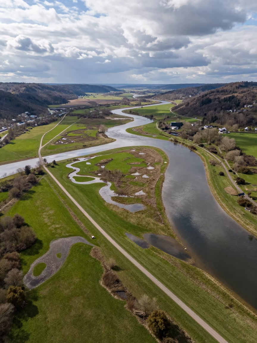 Aerial River in Spring Marsh Near Cologne in near Cologne