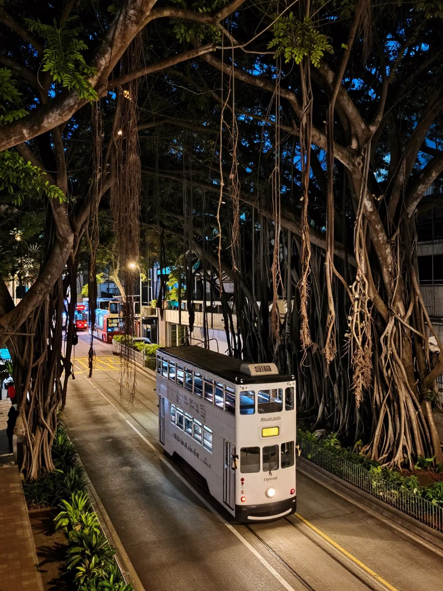 Aerial Roots in Hong Kong at Midnight Light in in Hong Kong, Hong Kong