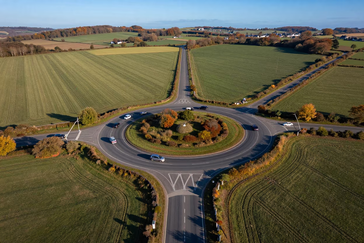 Aerial Roundabout Brittany Irrigation Geometry in high above irrigation geometry in Brittany