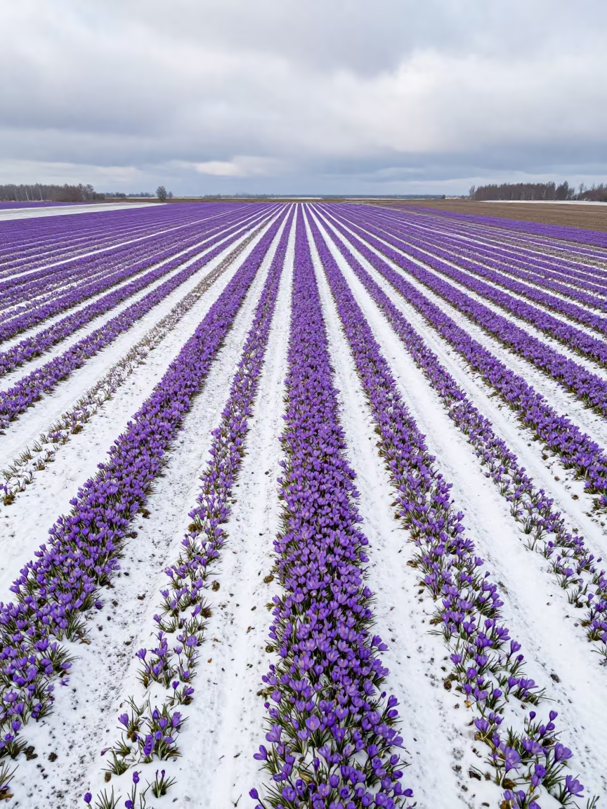 Aerial Saffron Fields Winter Chelyabinsk Bloom in near Chelyabinsk
