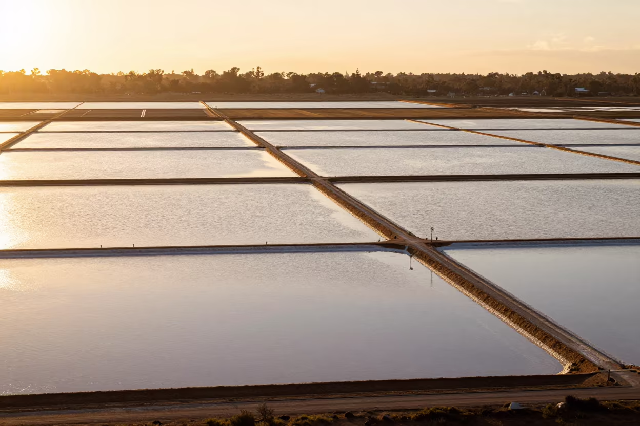 Aerial Salt Ponds Australia Sunset in in Australia