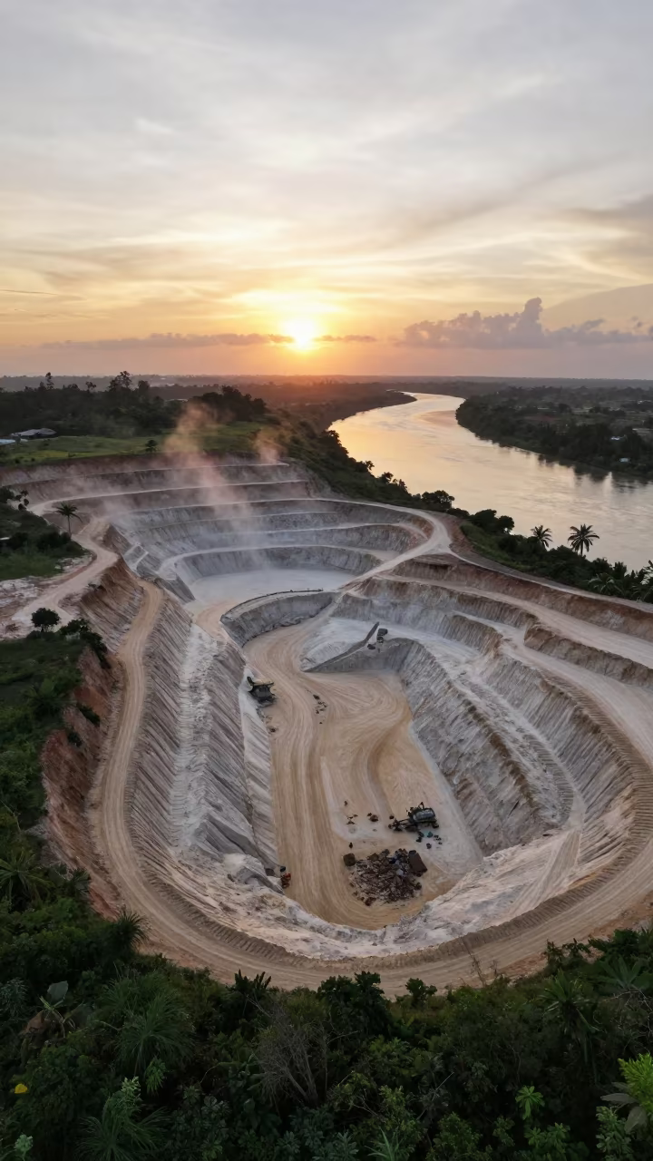 Aerial View Sand Mining Pit River Guatemala in in Guatemala