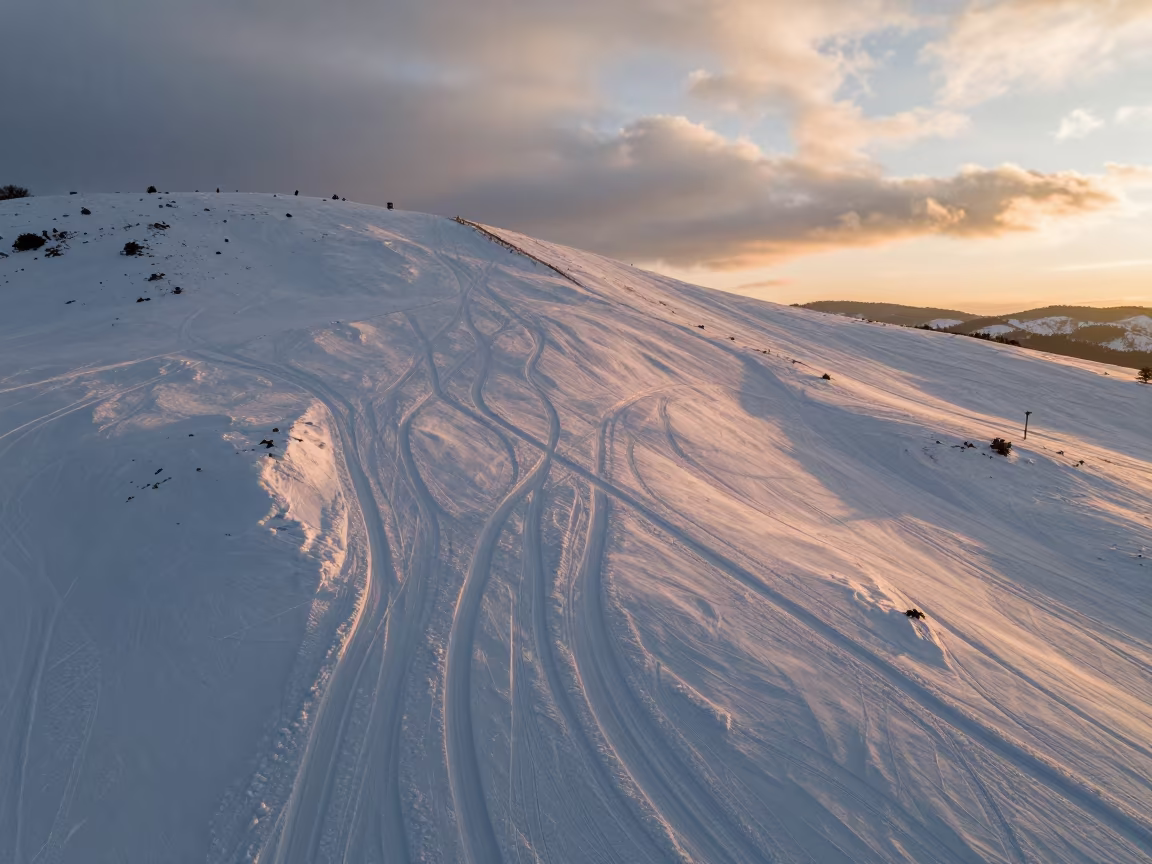 Aerial ski tracks on Tamil Nadu sunset slope in in Tamil Nadu