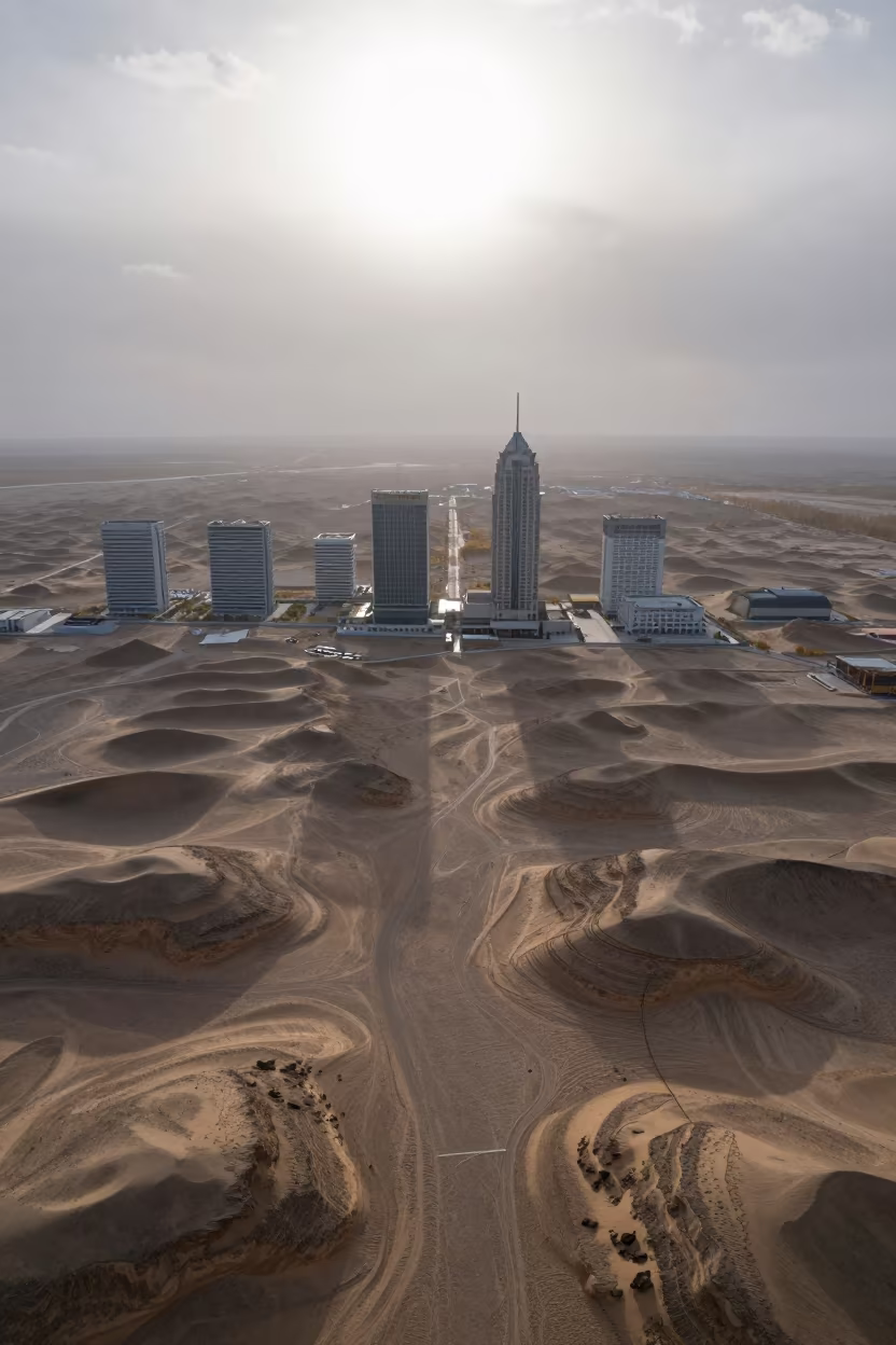 Aerial Skyscrapers Over Gobi Terraced Hills in far above terraced hillsides in the Gobi Desert