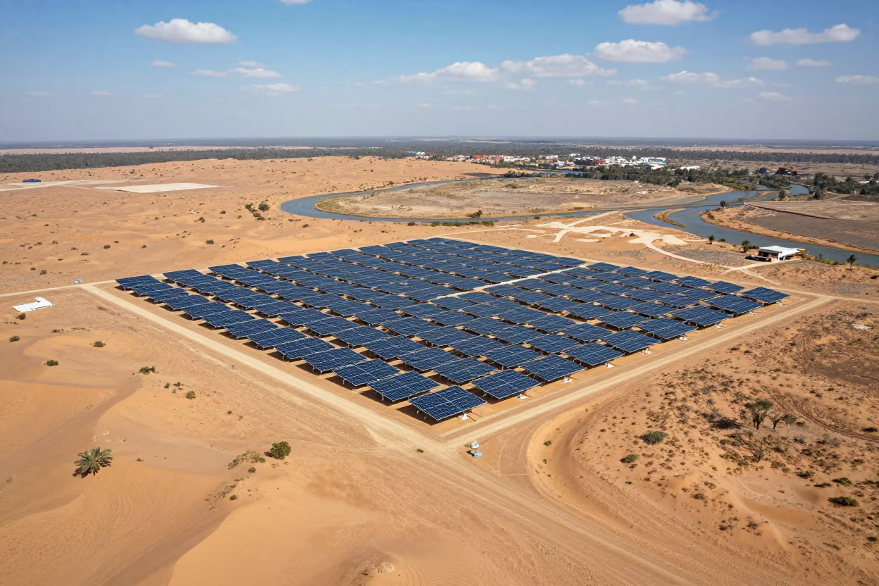 Aerial Solar Thermal Plant Mirror Arrays in above dune fields and dry wadis near Lusaka