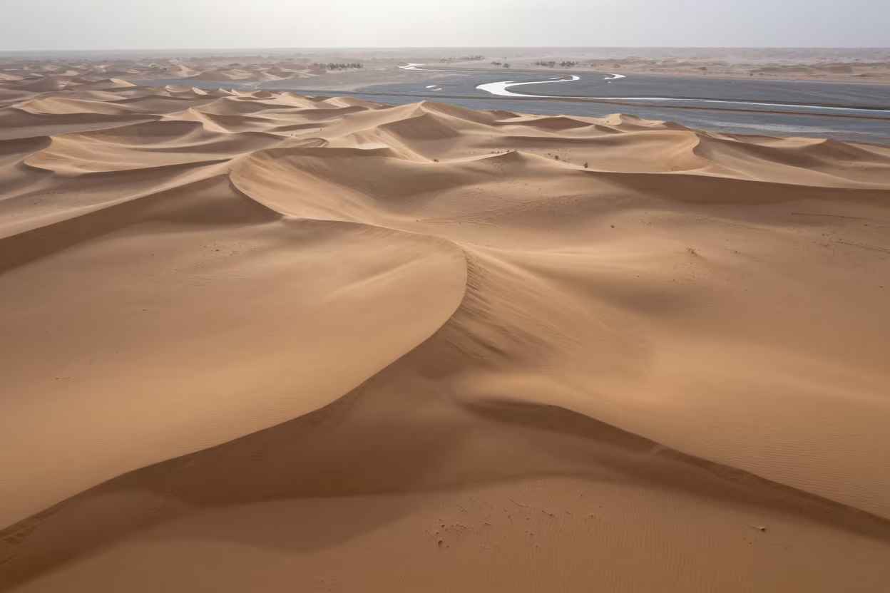 Aerial Star Dunes Over Riyadh Wadis in above dune fields and dry wadis near Riyadh
