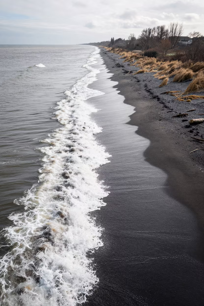 Aerial Surf Lines on Loire Black Sand Coast in in the Loire Valley