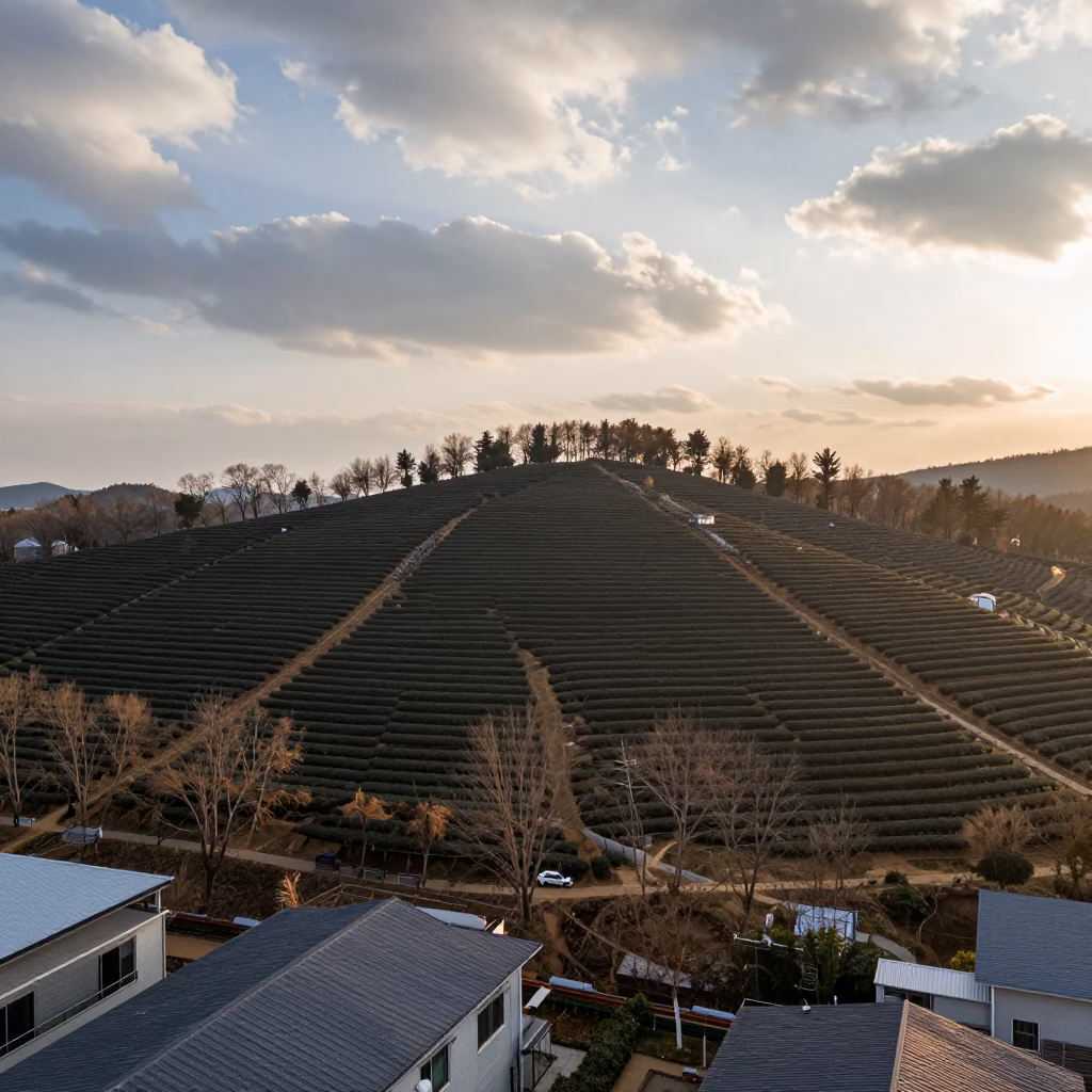 Aerial Tea Terraces Maryland Copper Light in high above patterned rooftops in Maryland