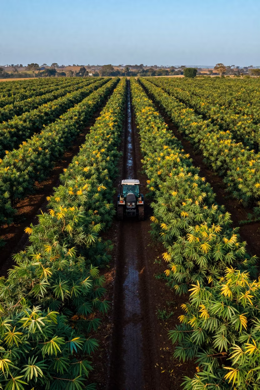 Aerial View Teak Rows Harvest Bulawayo Soil in beside a tractor track through dark soil in Bulawayo