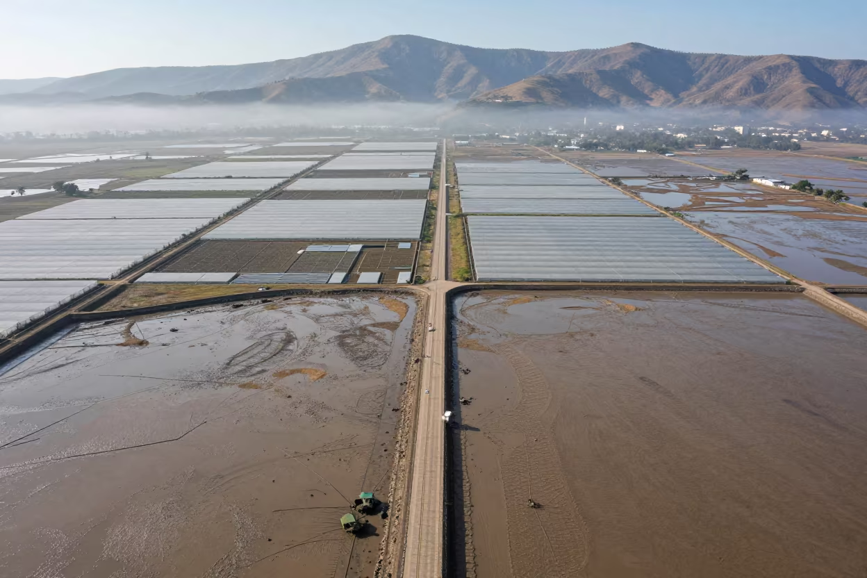 Aerial Tidal Flats Greenhouse Grids Haiti in high over greenhouse grids in Haiti
