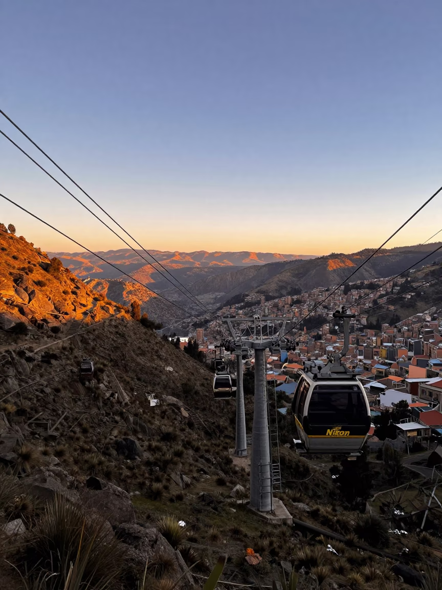 Aerial Tramway in La Paz at First Light Of Dawn in in La Paz, Bolivia