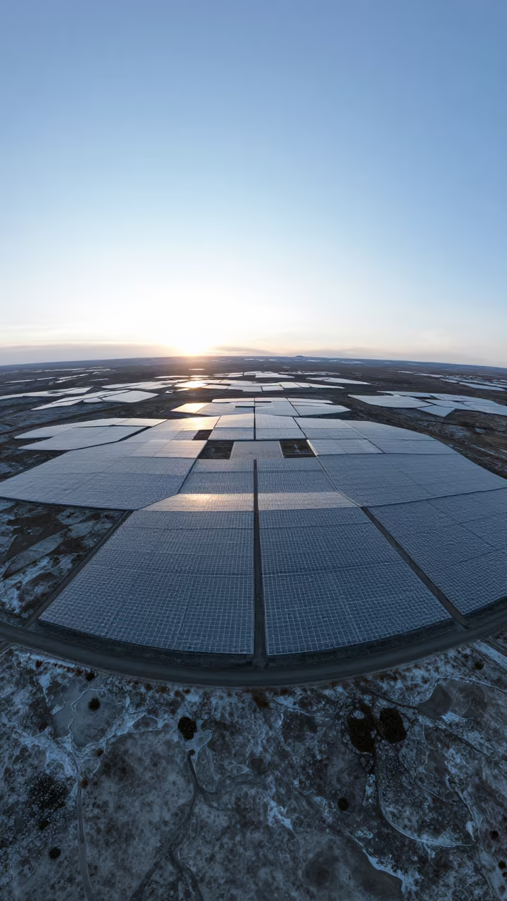 Aerial Tundra Grids Under Low Sun in BC in high over greenhouse grids in British Columbia