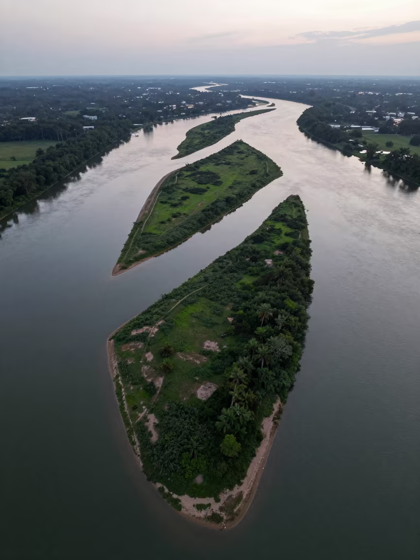 Aerial View of Braided River Delta Channels in high above braided river channels near Oklahoma City