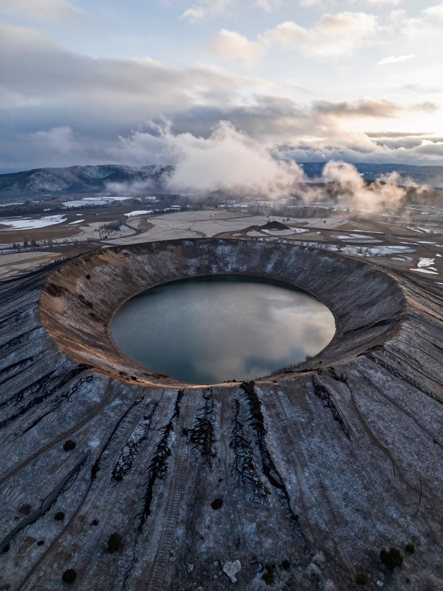Aerial View of Colorado Maar Lake Before Dawn in in Colorado