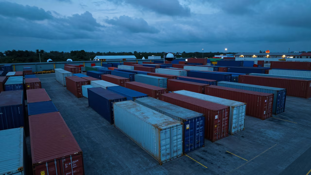 Aerial View of Container Rows at Twilight Near Lira in near Lira