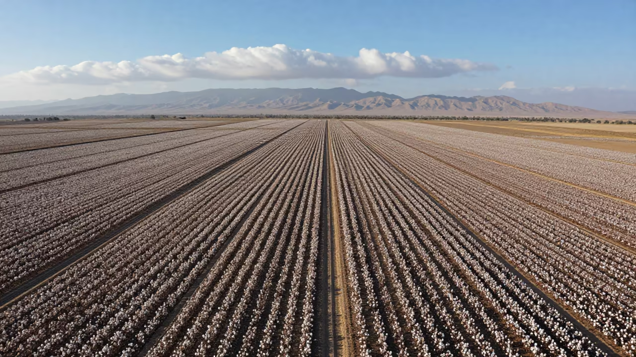 Aerial View of Cotton Fields Near Ramadi in high above irrigation geometry near Ramadi
