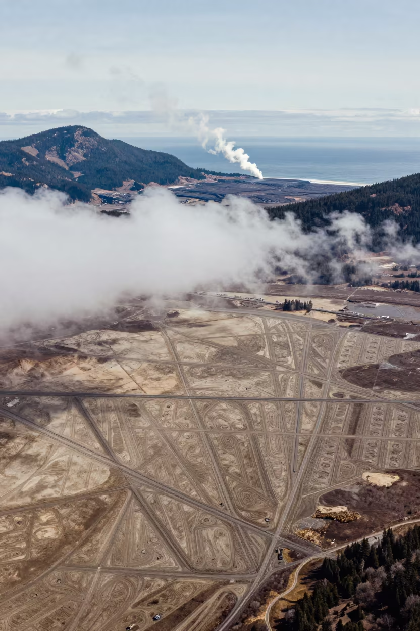 Aerial view of irrigation geometry and steam in high above irrigation geometry in British Columbia