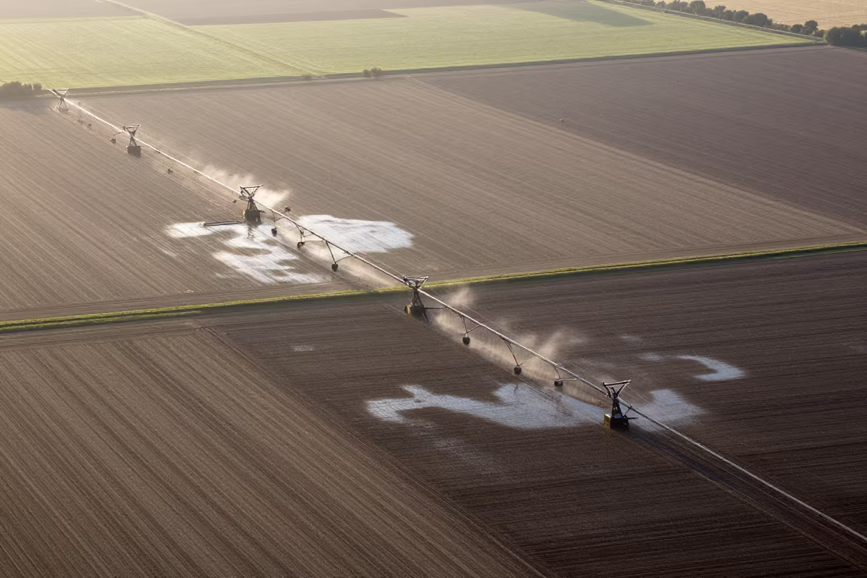Aerial View of Irrigation Patterns Near Chelmsford in high above irrigation geometry near Chelmsford