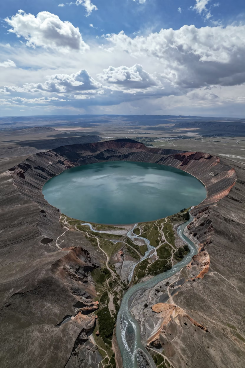 Aerial View Maar Lake Braided River Kashmir in high above braided river channels in Kashmir