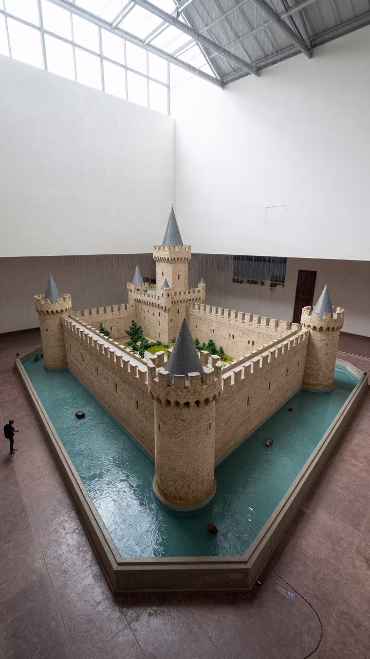 Aerial View of Medieval Castle Moat Skylit Passageway in inside a skylit passageway near Ica