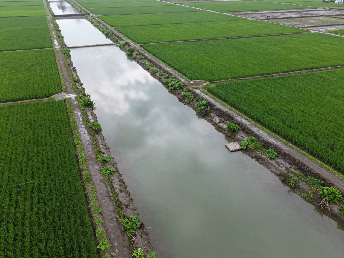 Aerial View of Taiwan Irrigation Canals at Low Tide in high above irrigation geometry in Taiwan