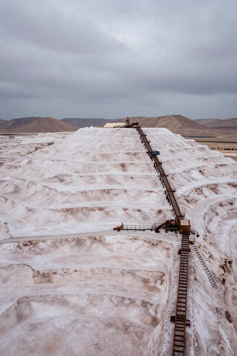 Aerial View of Terraced Salt Mine in Ajman in beside exposed structural steel near Ajman