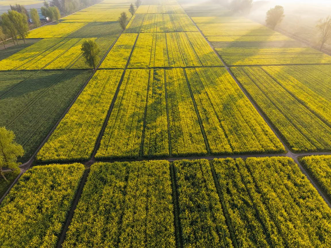 Aerial View of Yellow Canola Fields Near Srinagar in near Srinagar