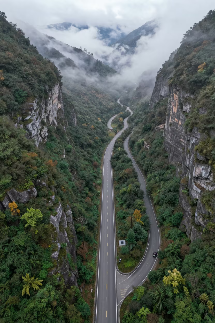 Aerial View of Yunnan Coastal Highway at Dawn in in Yunnan