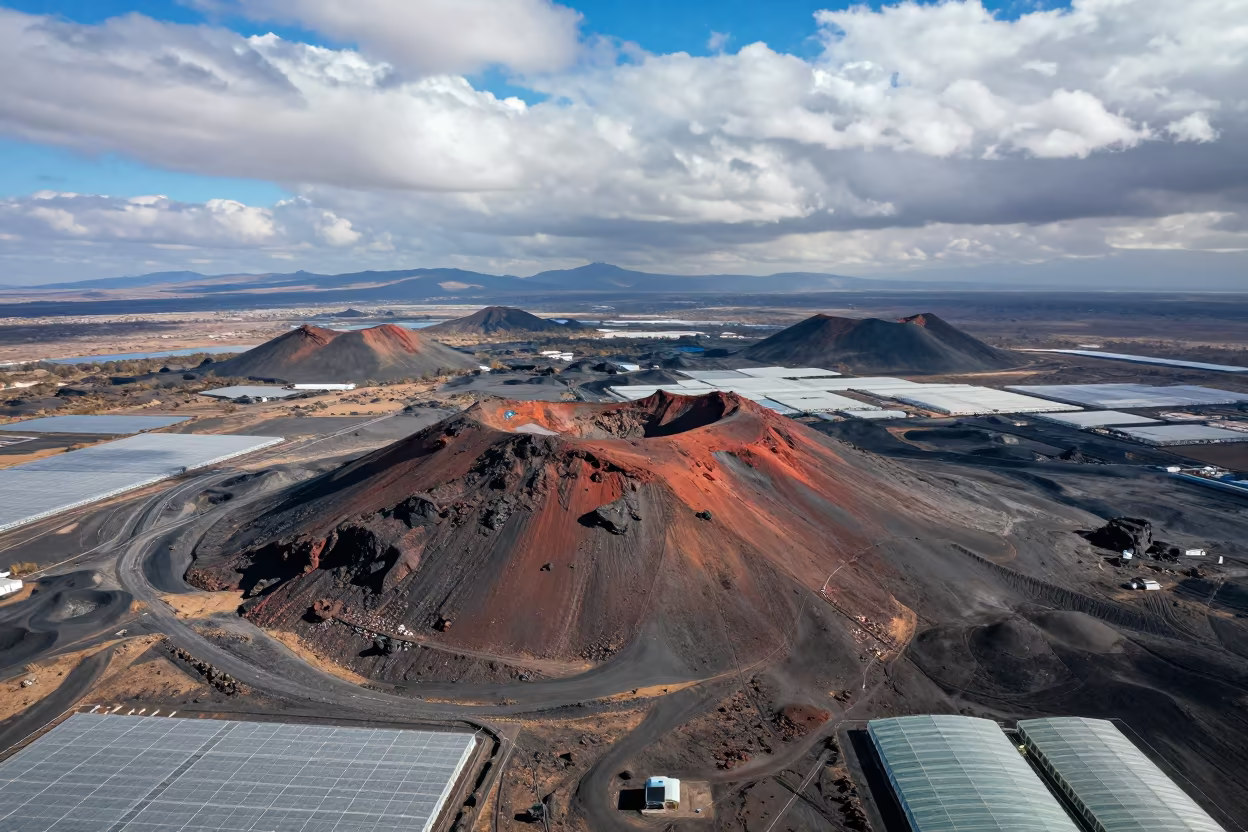 Aerial View of Volcanic Cinders Over Uttarakhand Greenhouses in high over greenhouse grids in Uttarakhand