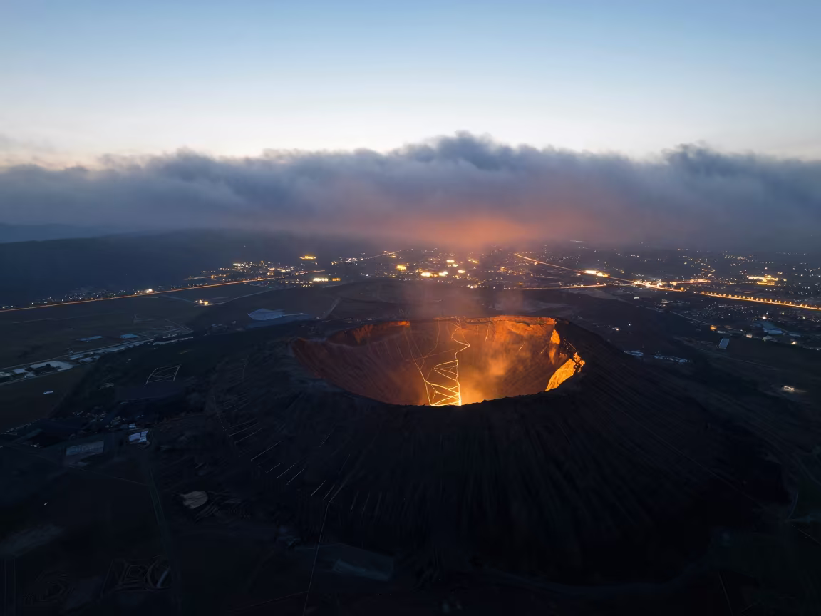 Aerial Volcanic Craters Near Lhasa Irrigation in high above irrigation geometry near Lhasa