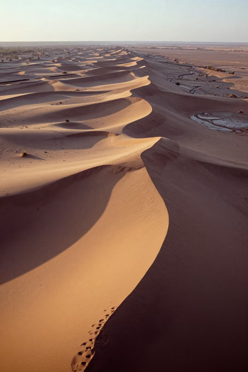 Aerial Wave Patterns Over Desert Dunes Near Mary in above dune fields and dry wadis near Mary
