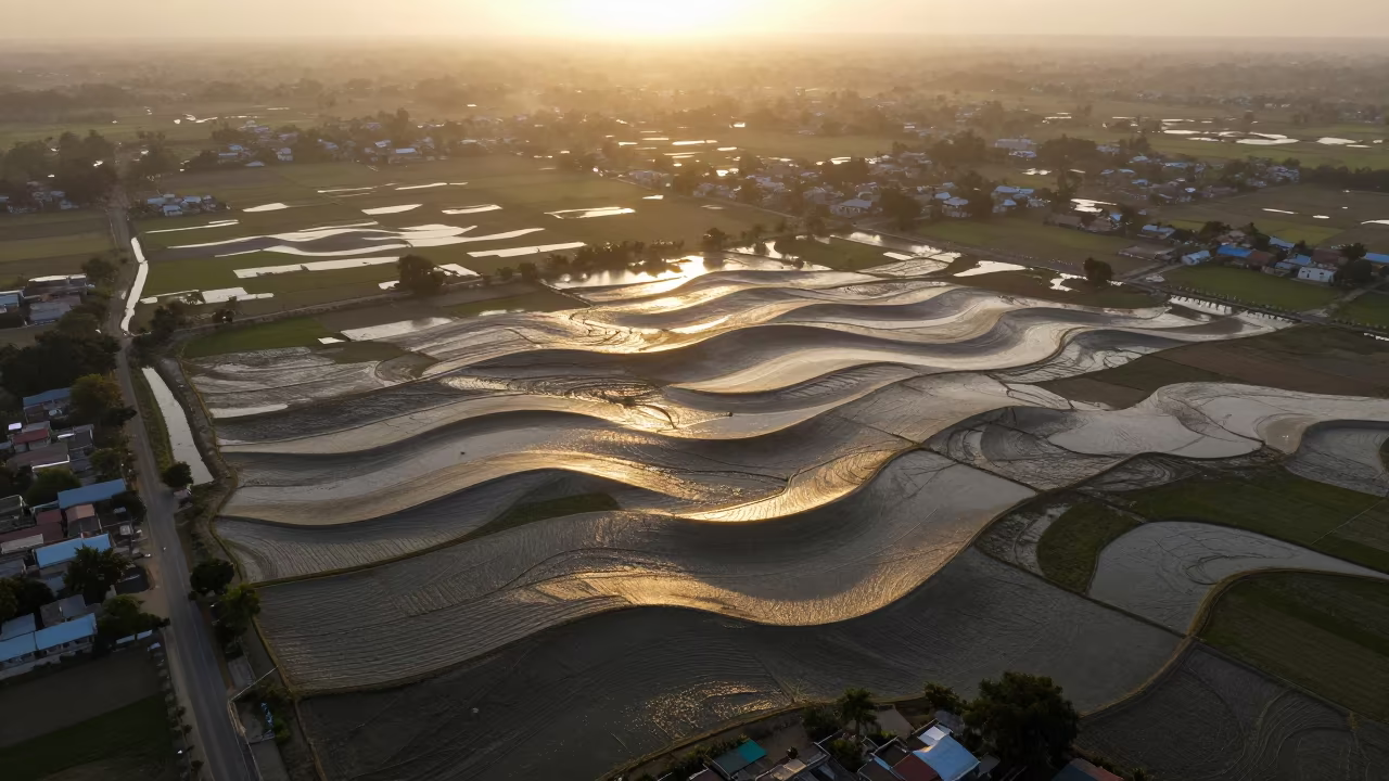 Aerial Wave Patterns Refracting Over Telangana Fields in in Telangana