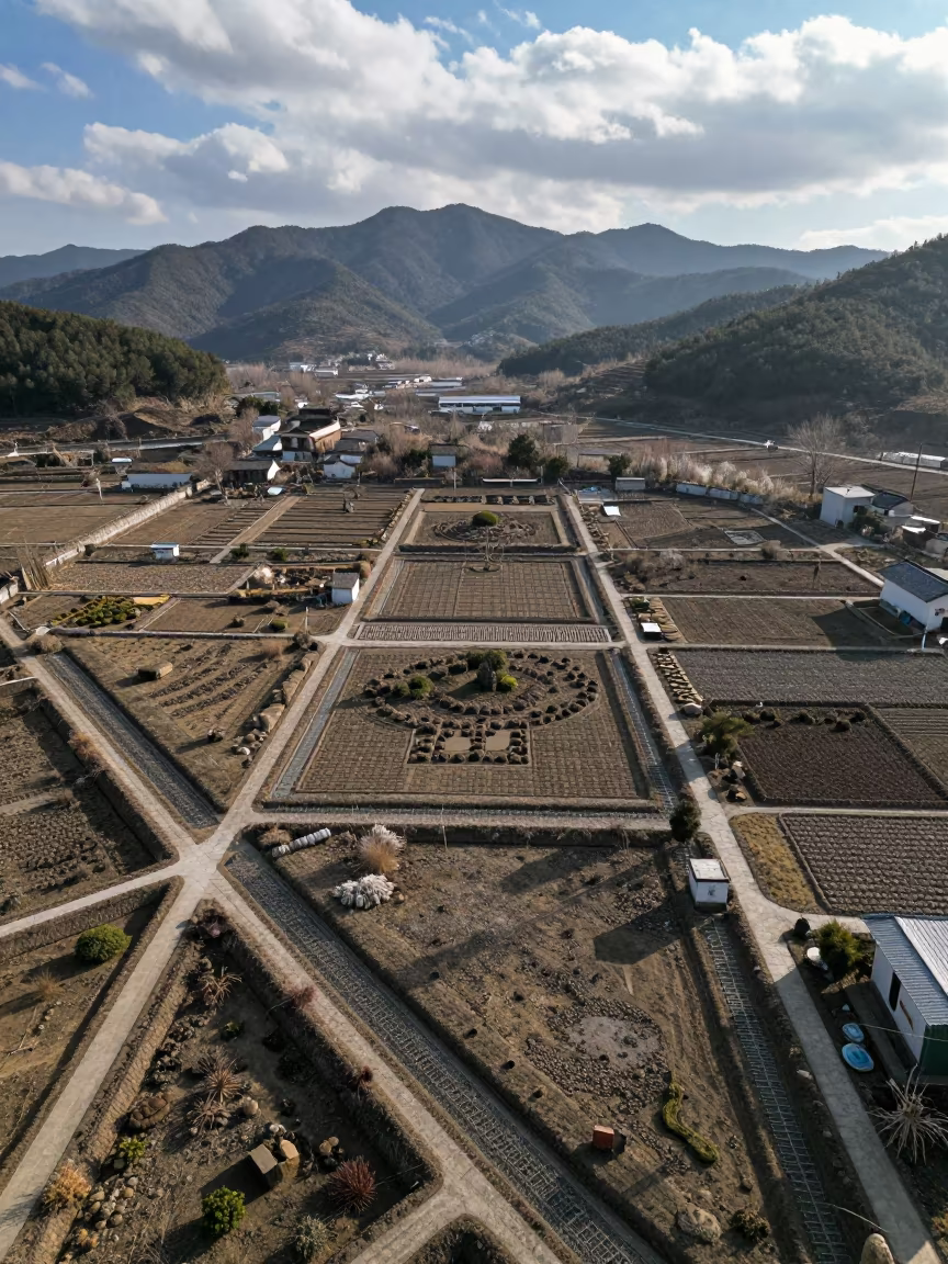Aerial Winter Garden Irrigation Patterns Zhejiang in high above irrigation geometry in Zhejiang