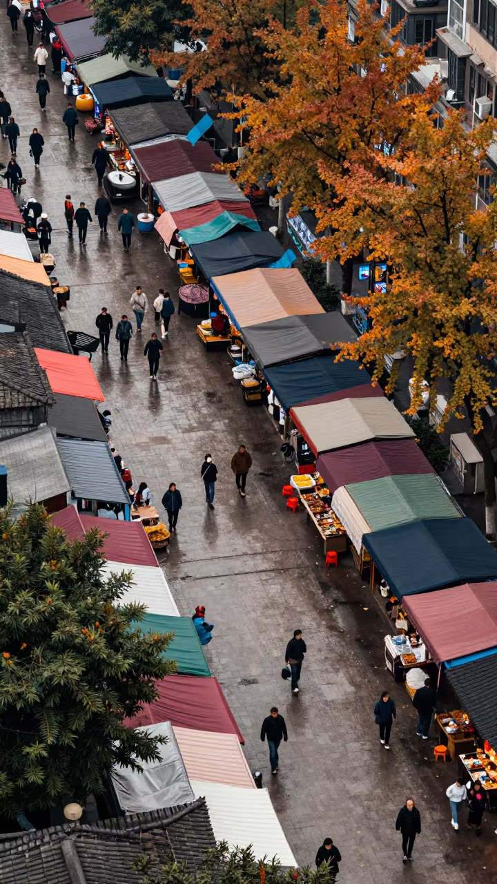 Aerial Winter Market Square Near Chongqing in near Chongqing