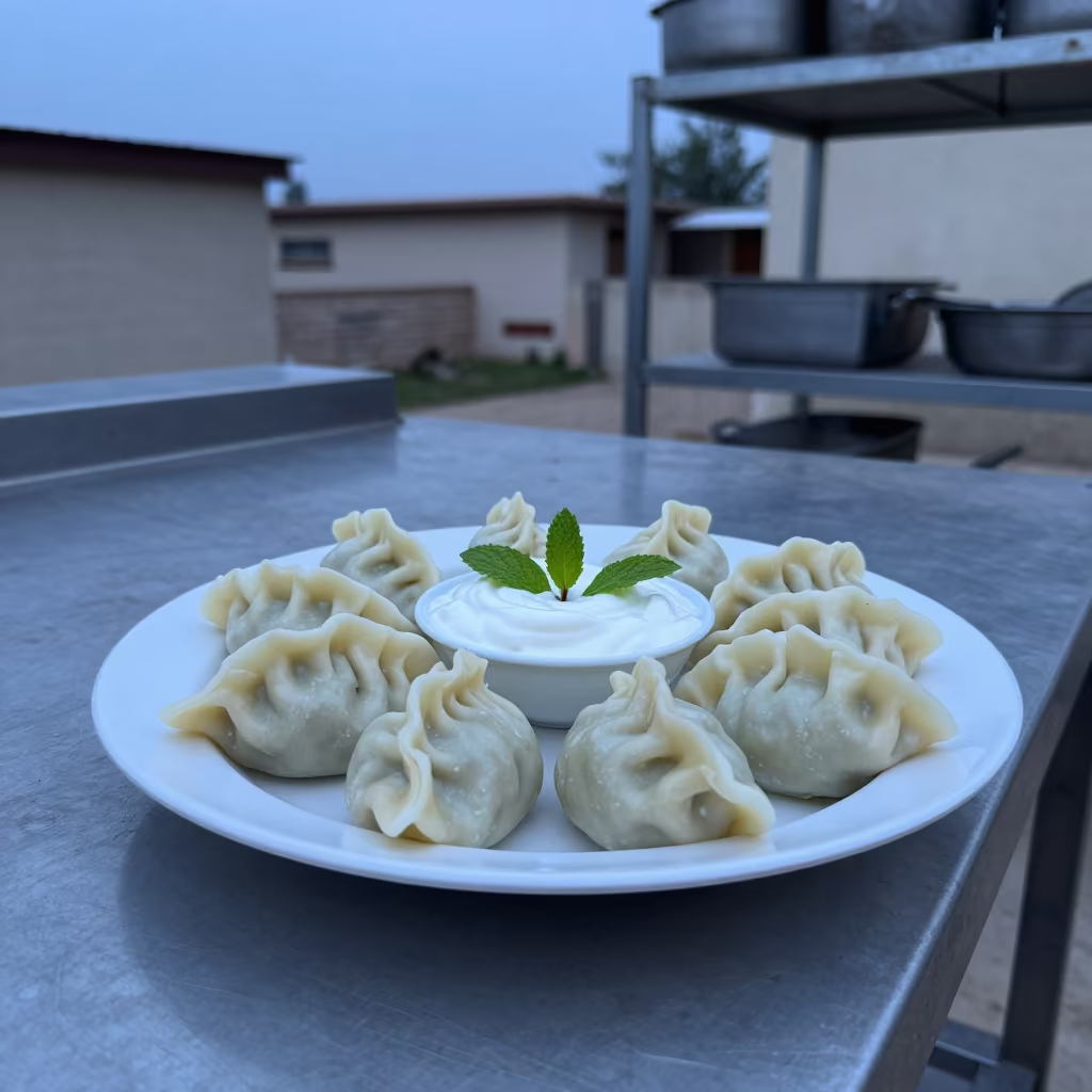 Afghan Mantu Dumplings on Workshop Shelf in on a workshop shelf in Damanhur