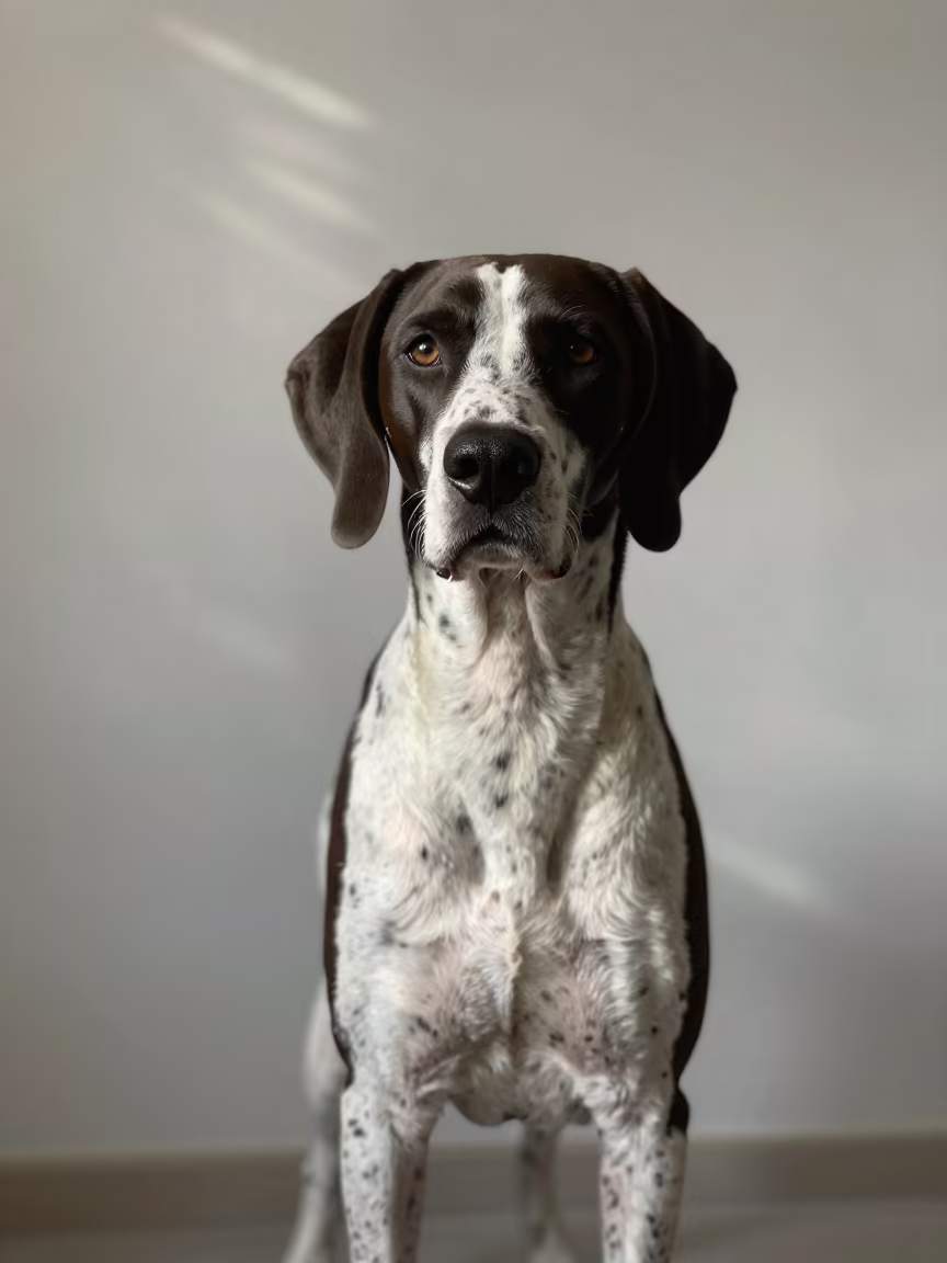 Afghan Pointer Portrait in Quiet Studio Light in in a quiet portrait studio with a plain backdrop and eye-level framing in Kabul