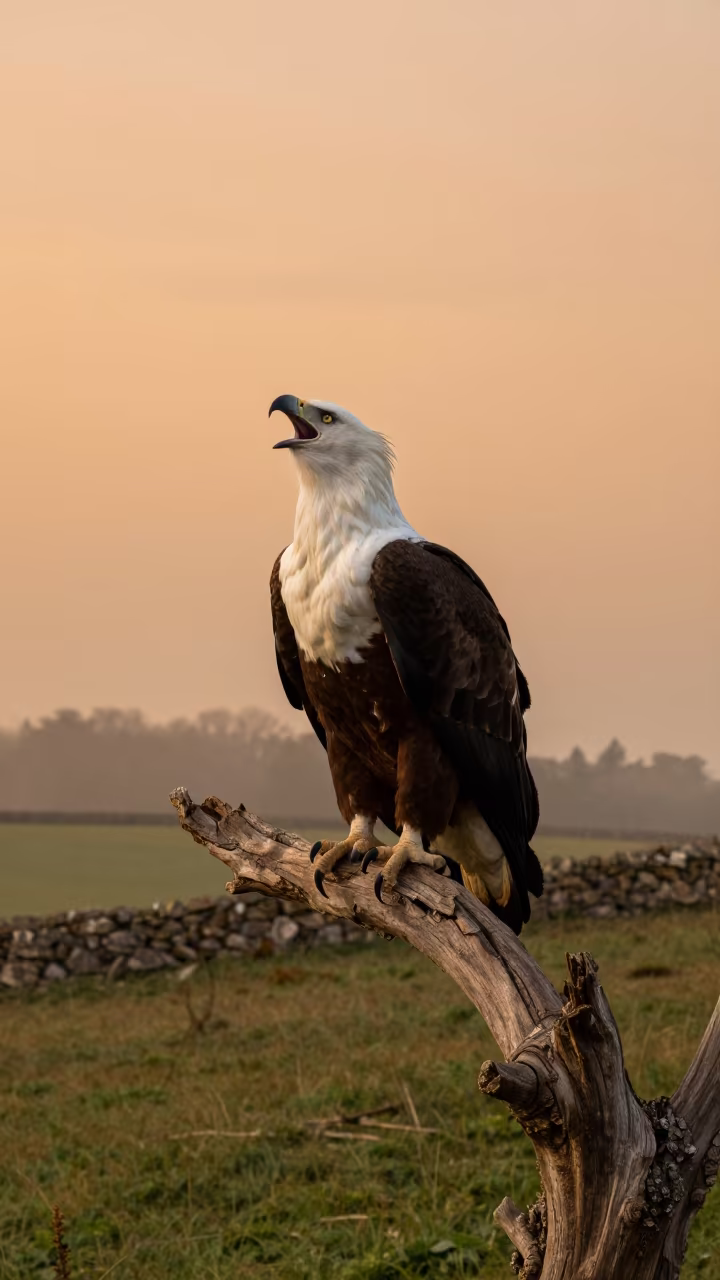 African Fish Eagle on Dead Tree in Cotswolds in in the Cotswolds
